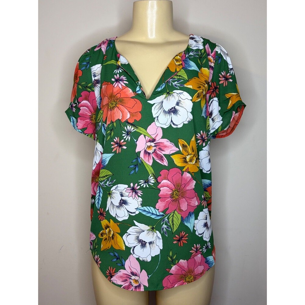 DR2 Women's Floral V-Neck Short Sleeve Top Size S